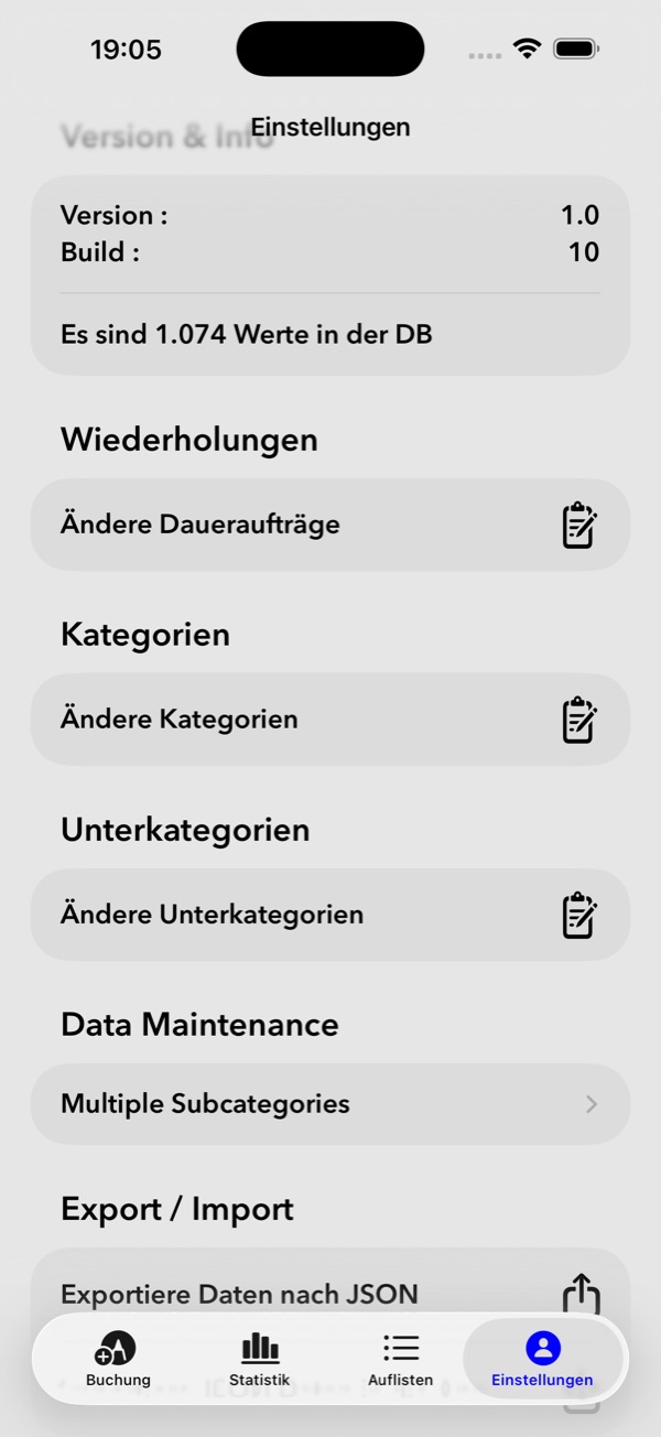 Einstellungen von PSWFina