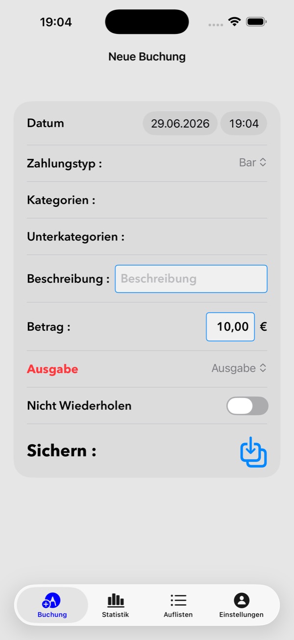 Formular für eine neue Buchung